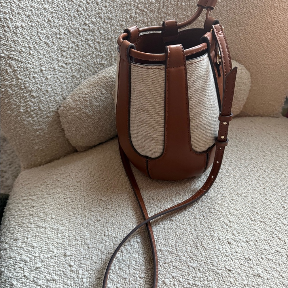 Zara Elegant Brown and Cream Bucket Bag